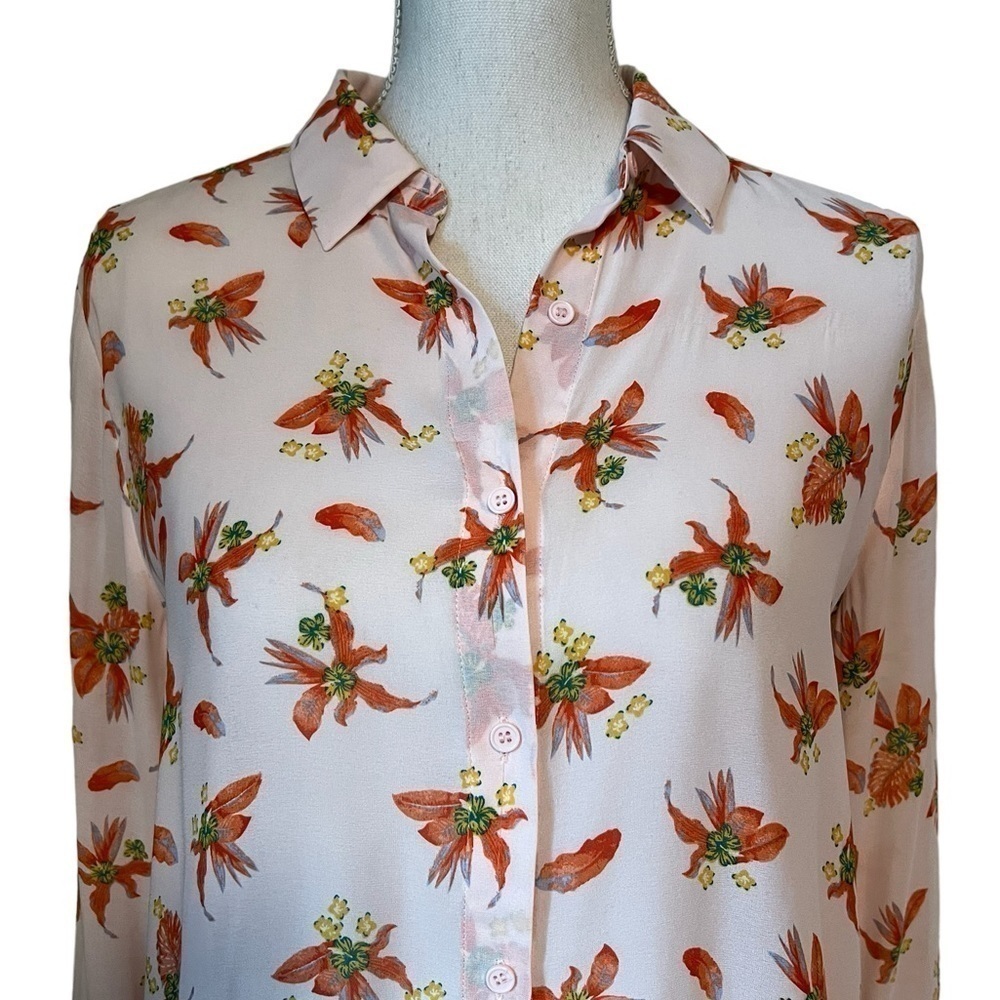 COLLECTIVE CONCEPTS WOMENS PRETTY TROPICAL PEACH COLORED LONG SLEEVE BLOUSE